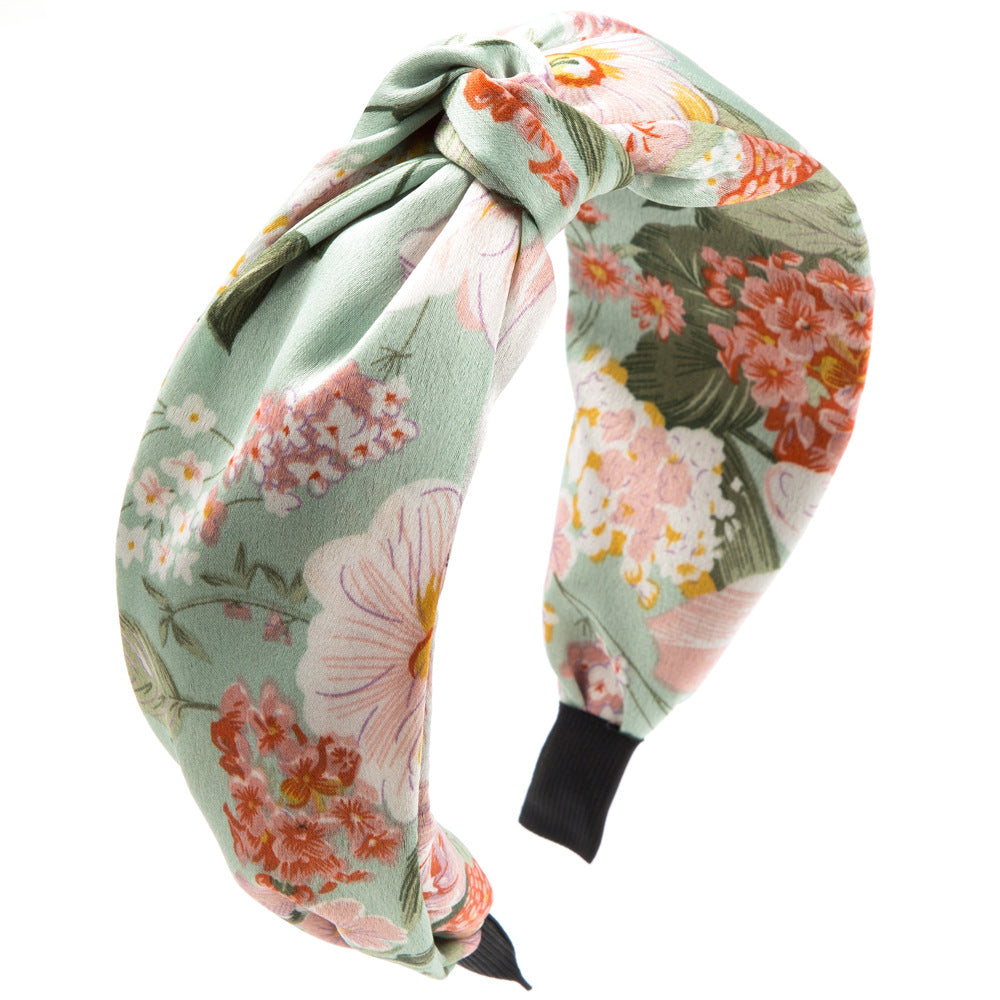 Twist Knot Satin Floral Headband - Green