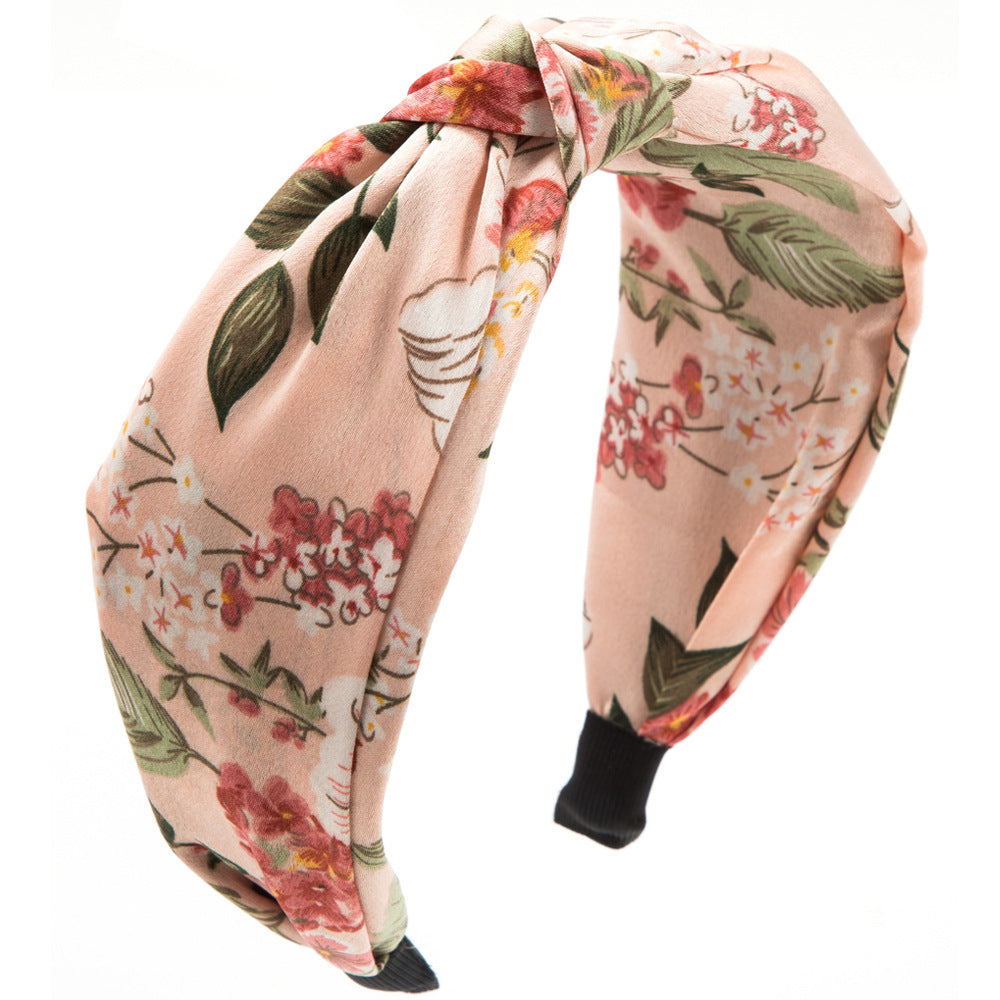 Twist Knot Satin Floral Headband - Pink