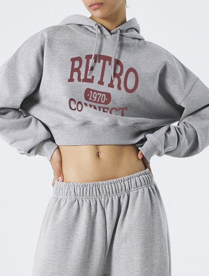 Collegiate Print Cropped Hoodie Sweatshirt