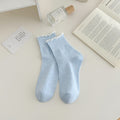 Ruffle Trim Micro Dot Ankle Socks - Blue