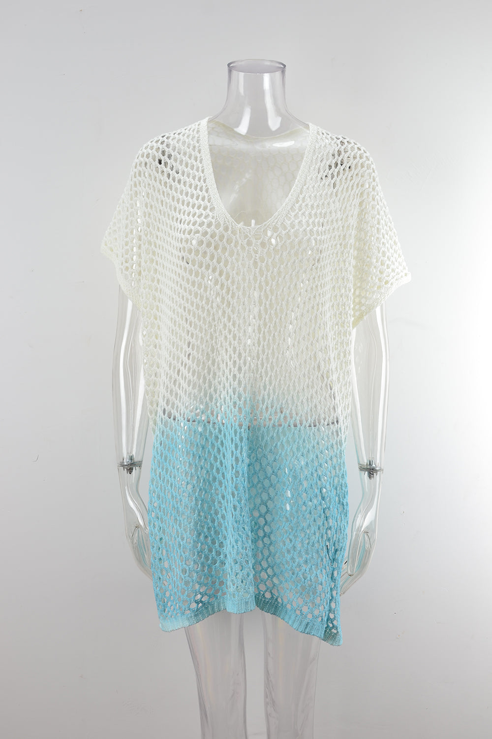 Dip Dye Ombre Mesh Knit Cover Up - Blue - 5