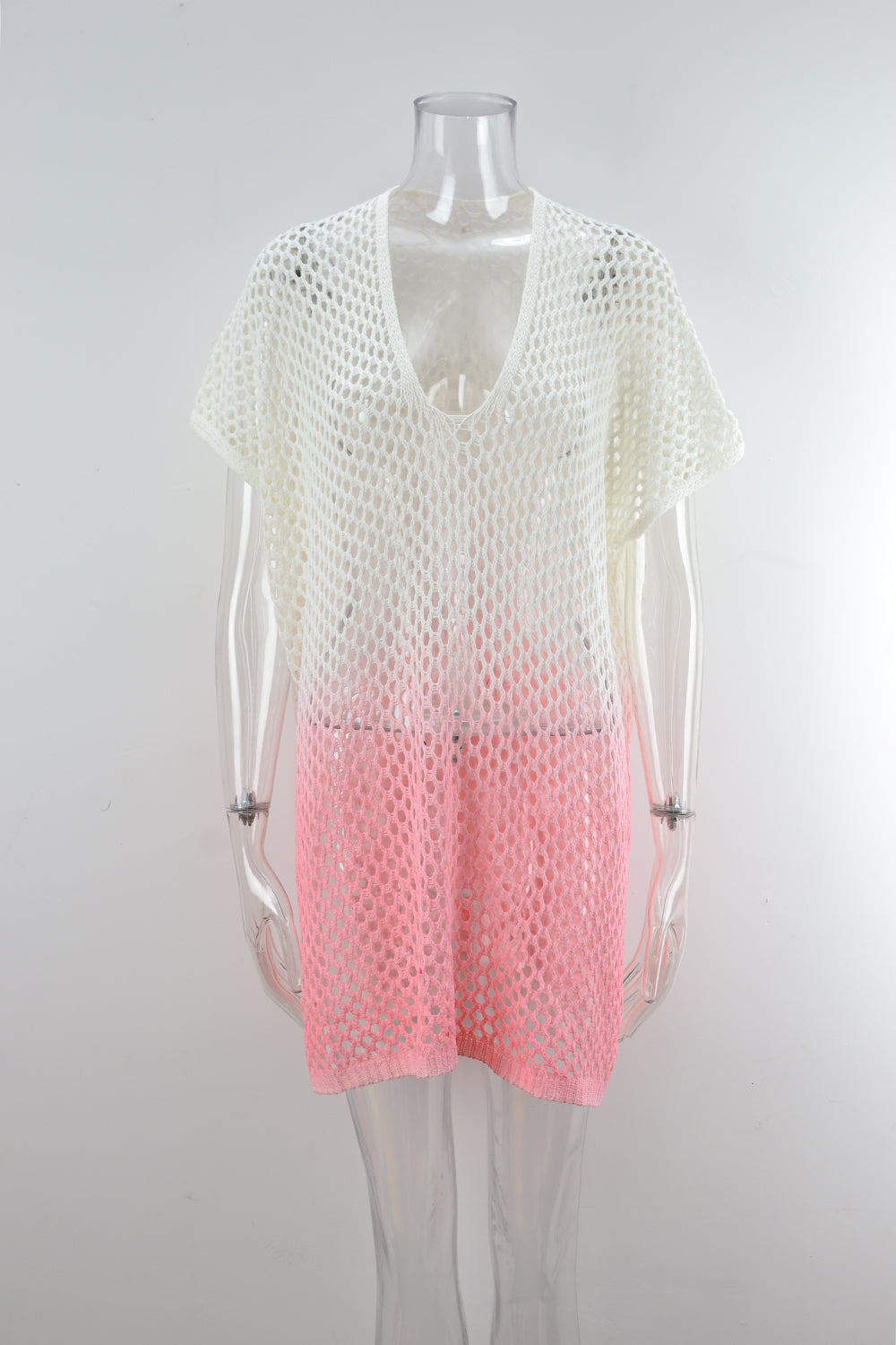 Dip Dye Ombre Mesh Knit Cover Up - Pink - 3