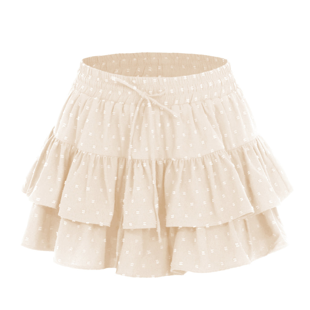Swiss Dot Double Ruffle Mini Skirt - Beige - 2