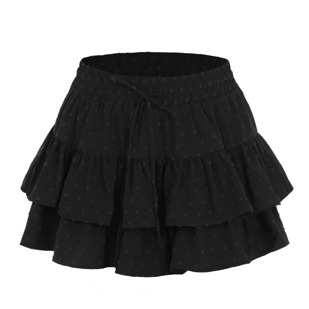 Swiss Dot Double Ruffle Mini Skirt - Black