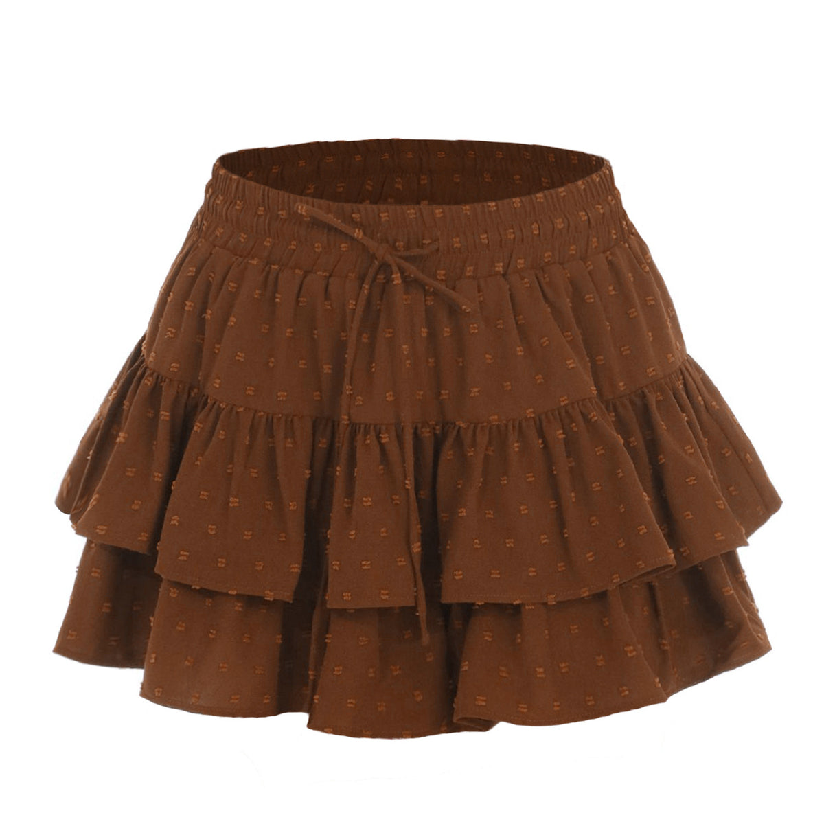 Swiss Dot Double Ruffle Mini Skirt - Brown