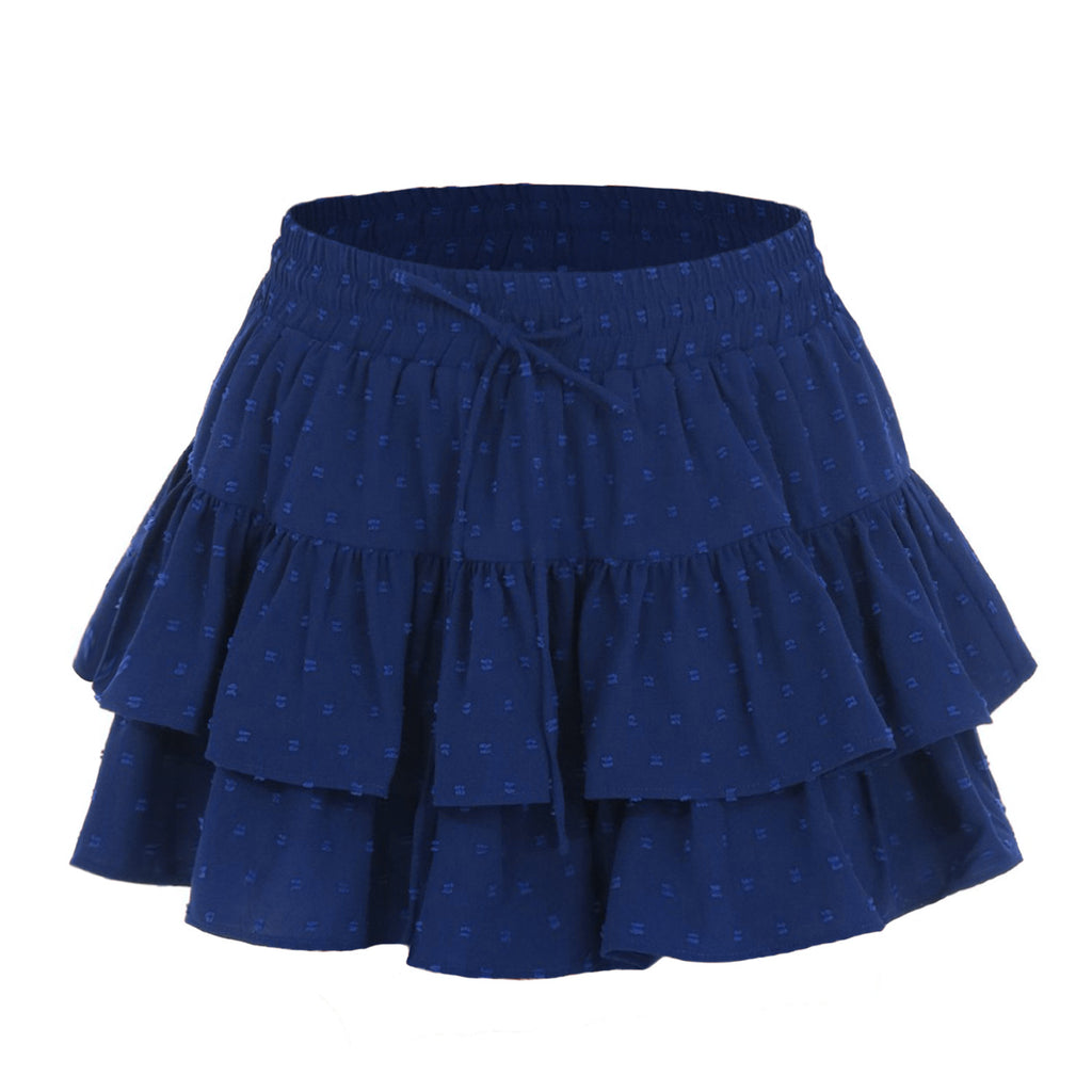 Swiss Dot Double Ruffle Mini Skirt - DarkBlue