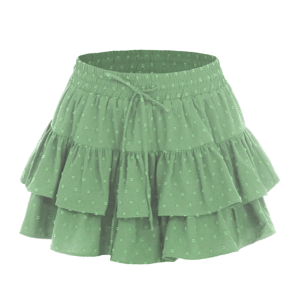 Swiss Dot Double Ruffle Mini Skirt - Green