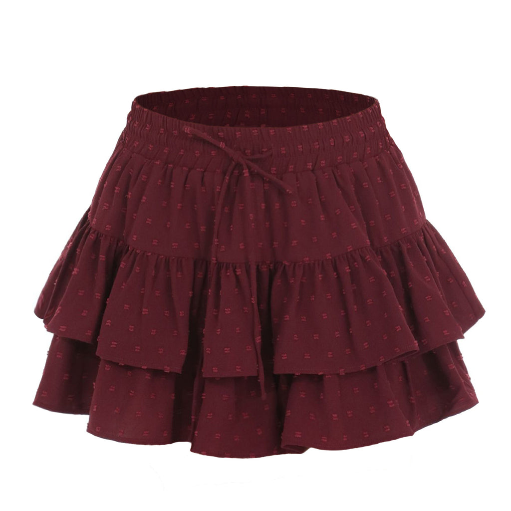 Swiss Dot Double Ruffle Mini Skirt - Red - 1