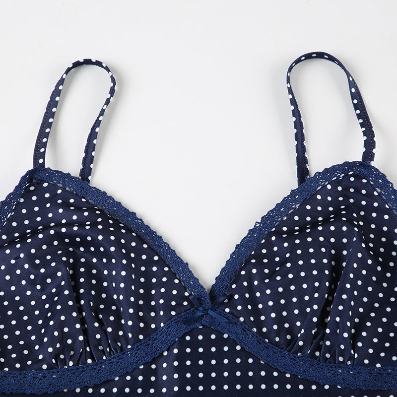 Polka Dot Satin Camisole With Crochet Trim - view 2