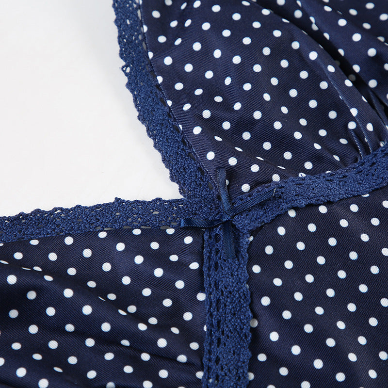Polka Dot Satin Camisole With Crochet Trim - view 4
