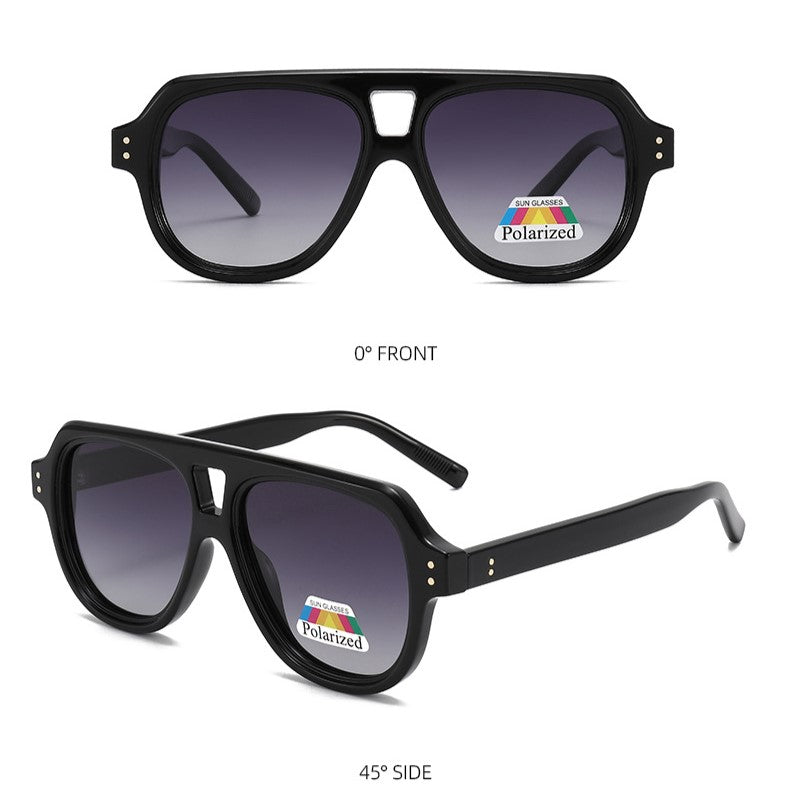 Polarized Double Bridge Aviator Sunglasses - B_GREY