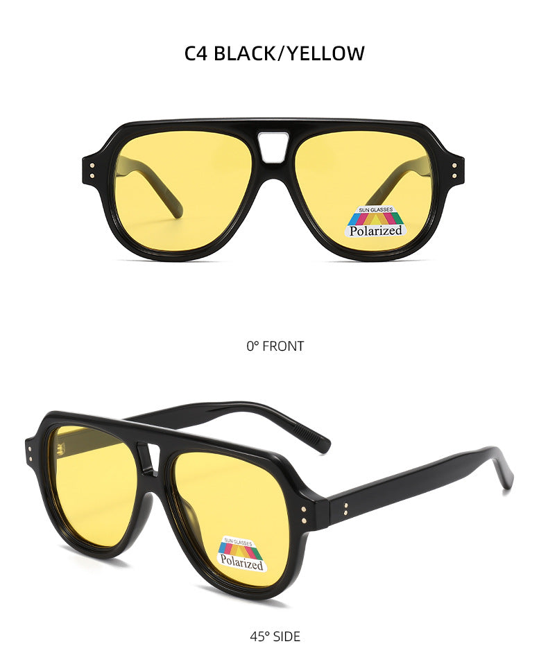 Polarized Double Bridge Aviator Sunglasses - B_YELLOW