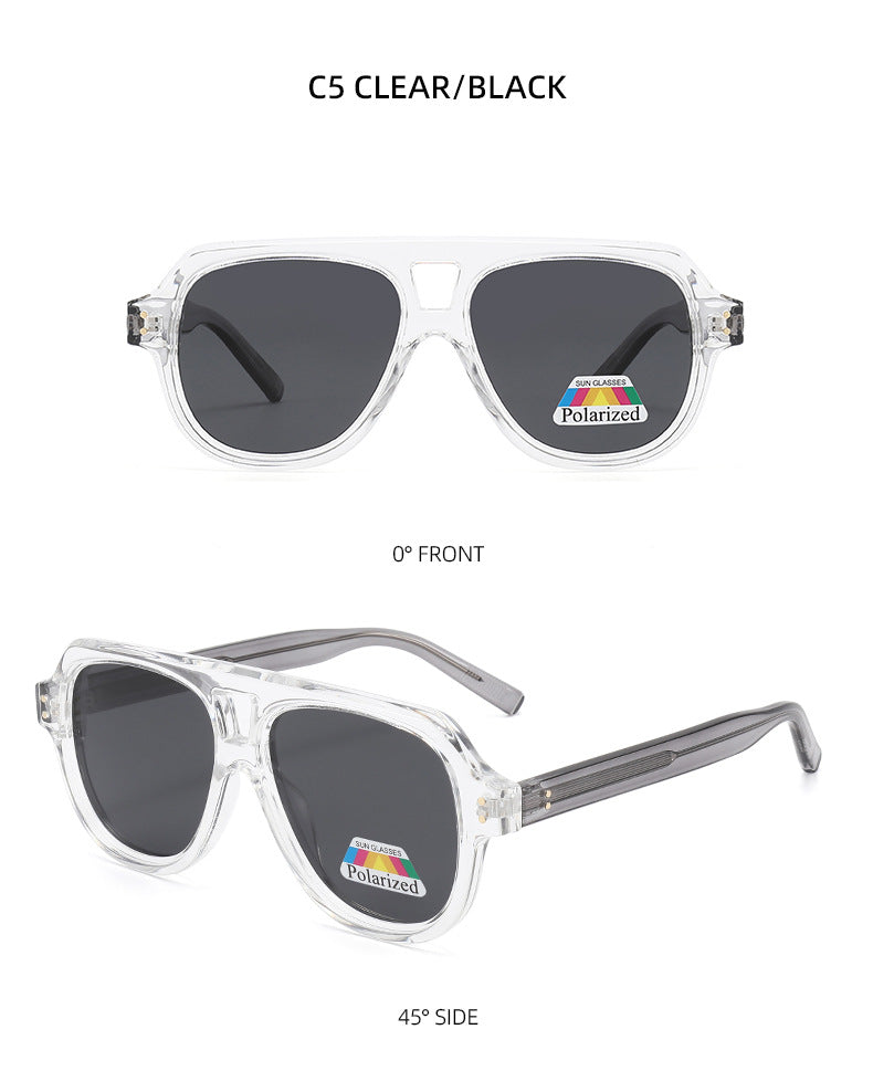 Polarized Double Bridge Aviator Sunglasses - CLEAR