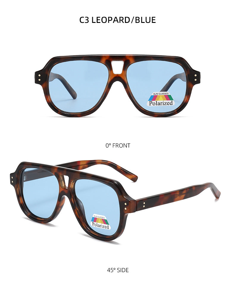 Polarized Double Bridge Aviator Sunglasses - LEOPARD_B