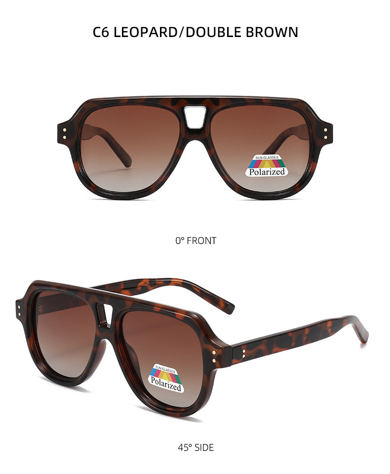 Polarized Double Bridge Aviator Sunglasses - LEOPARD_C