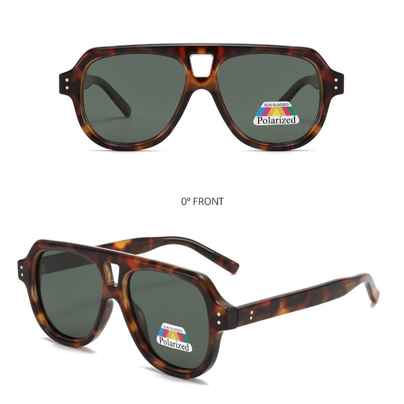 Polarized Double Bridge Aviator Sunglasses - LEOPARD_G