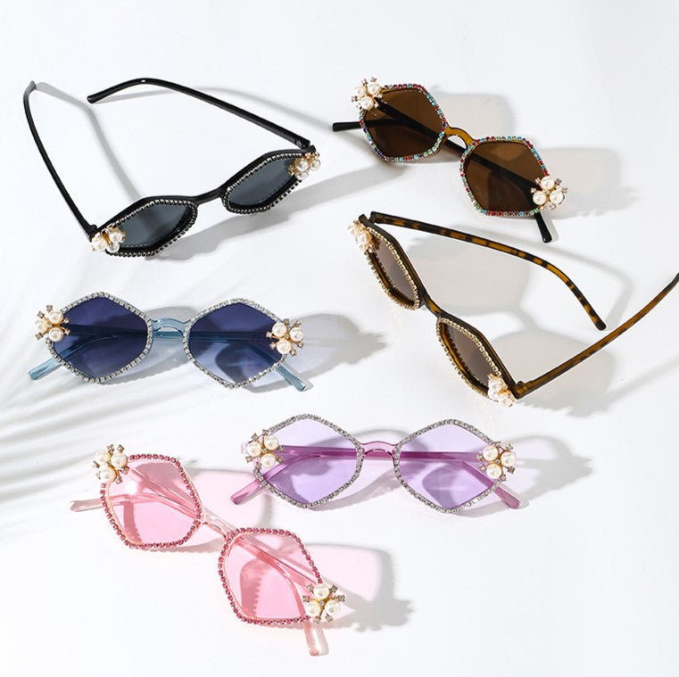 Pearl Accent Hexagon Frame Sunglasses - view 1