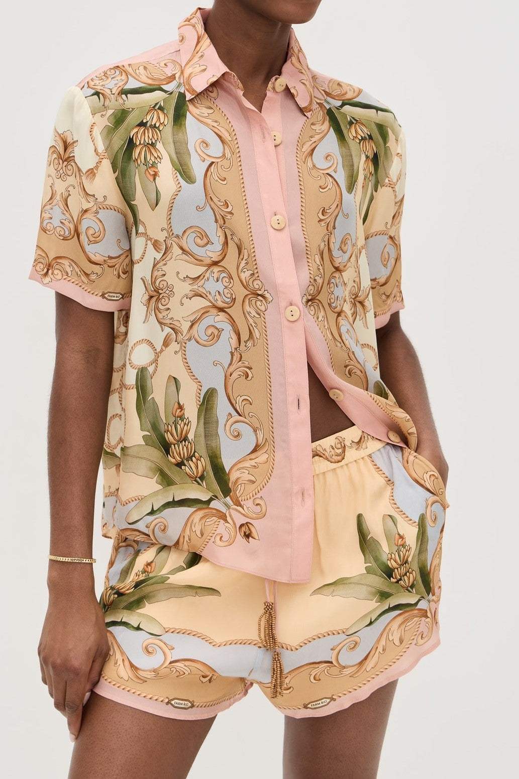 Tropical Scroll Print Shirt and Shorts Set - Decor