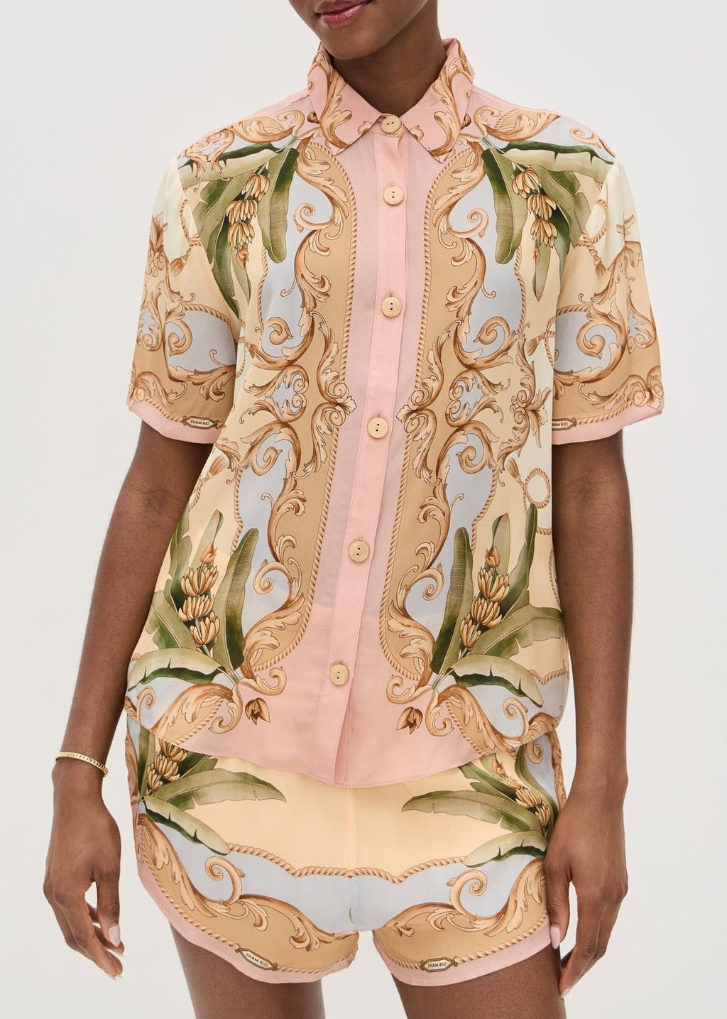 Tropical Scroll Print Shirt and Shorts Set - Decor - 1