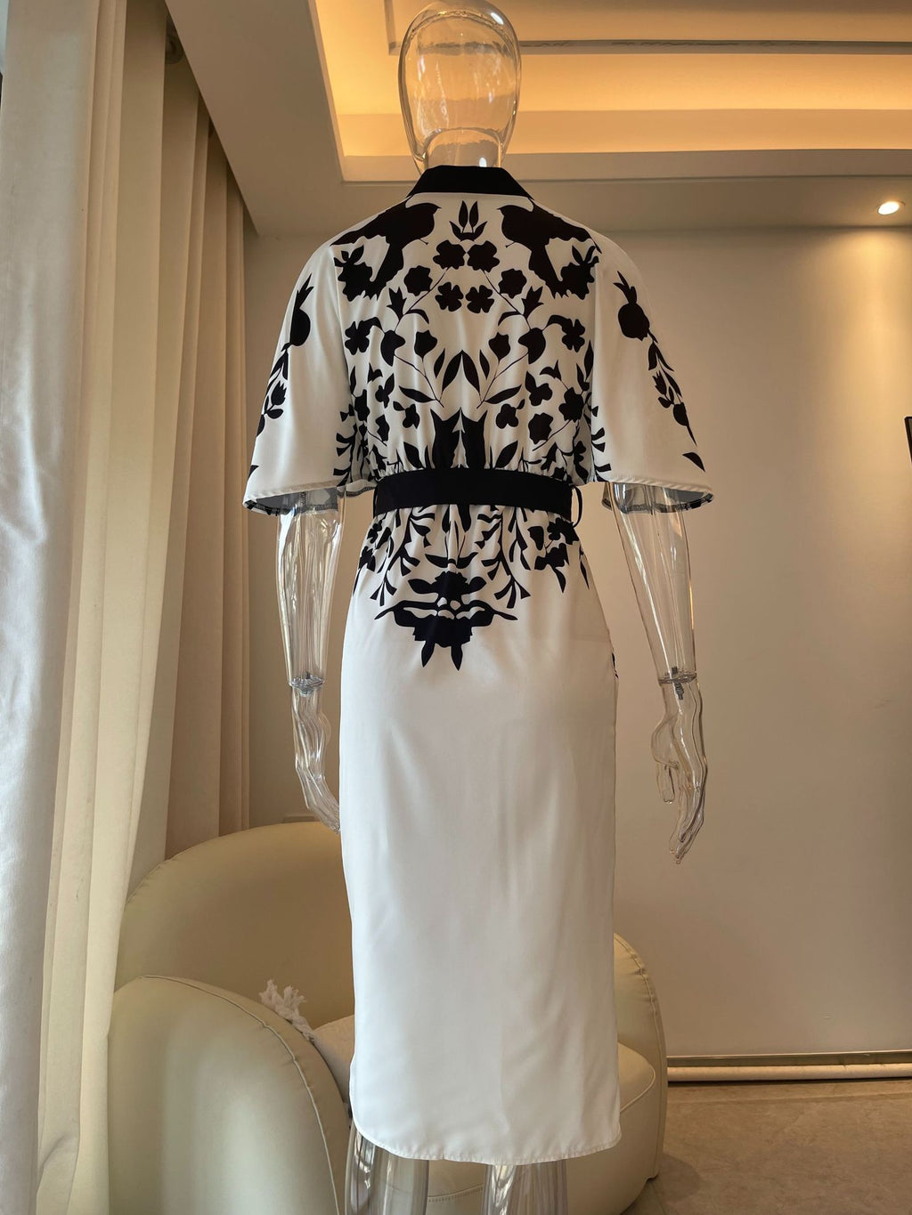 Contrast Floral Print Short Sleeve Midi Dress