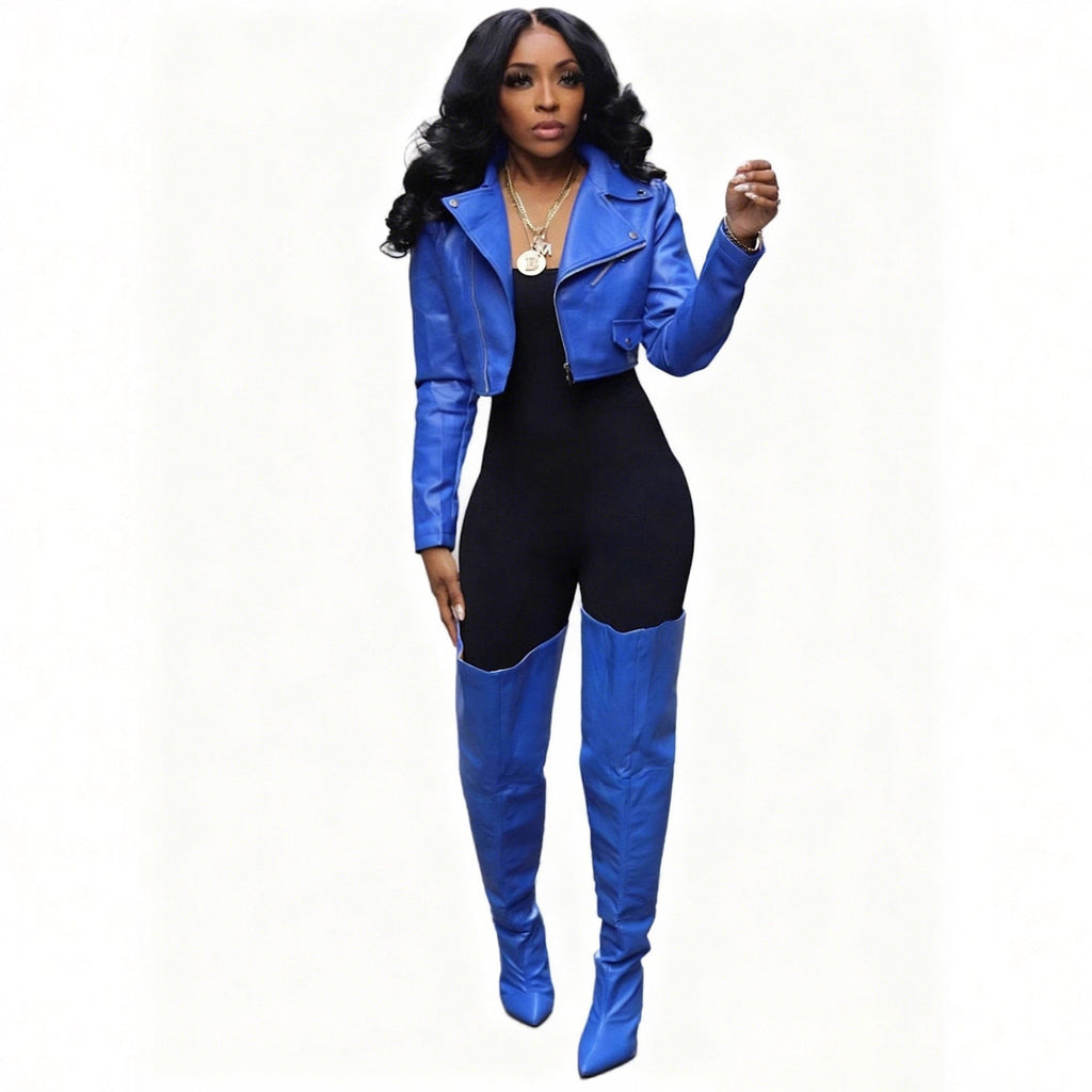 Faux Leather Zip Pocket Cropped Moto Jacket