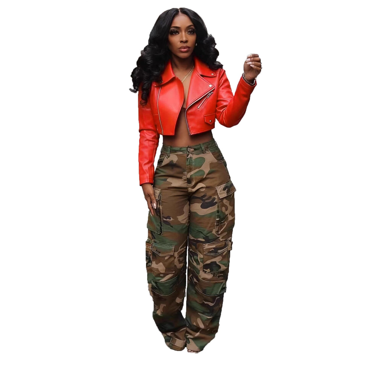 Faux Leather Zip Pocket Cropped Moto Jacket