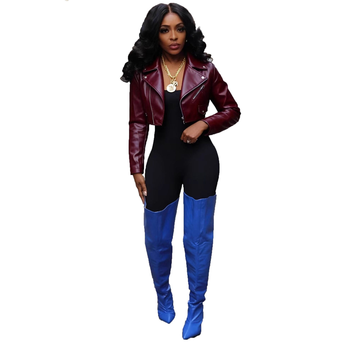 Faux Leather Zip Pocket Cropped Moto Jacket
