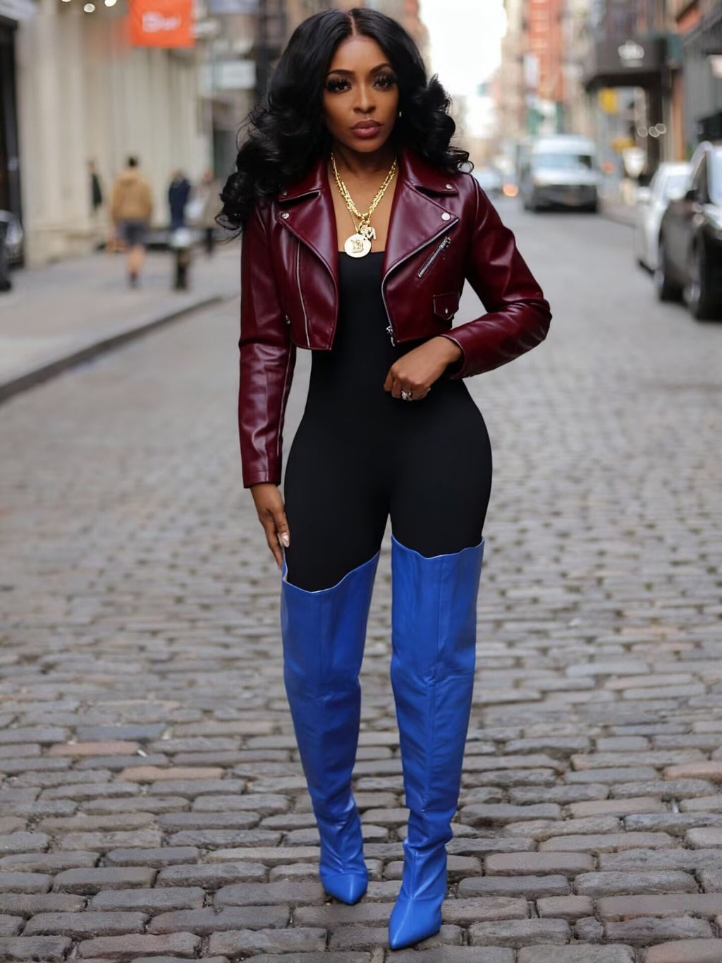 Faux Leather Zip Pocket Cropped Moto Jacket