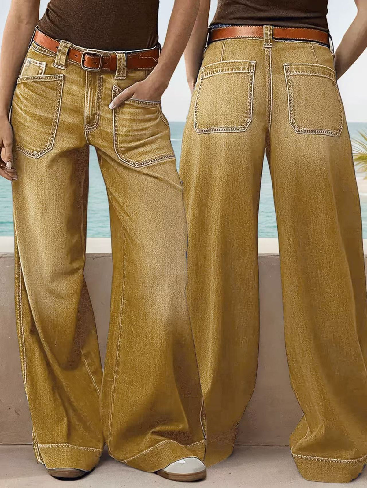 Relaxed High Rise Wide Leg Jeans - EarthyYellow