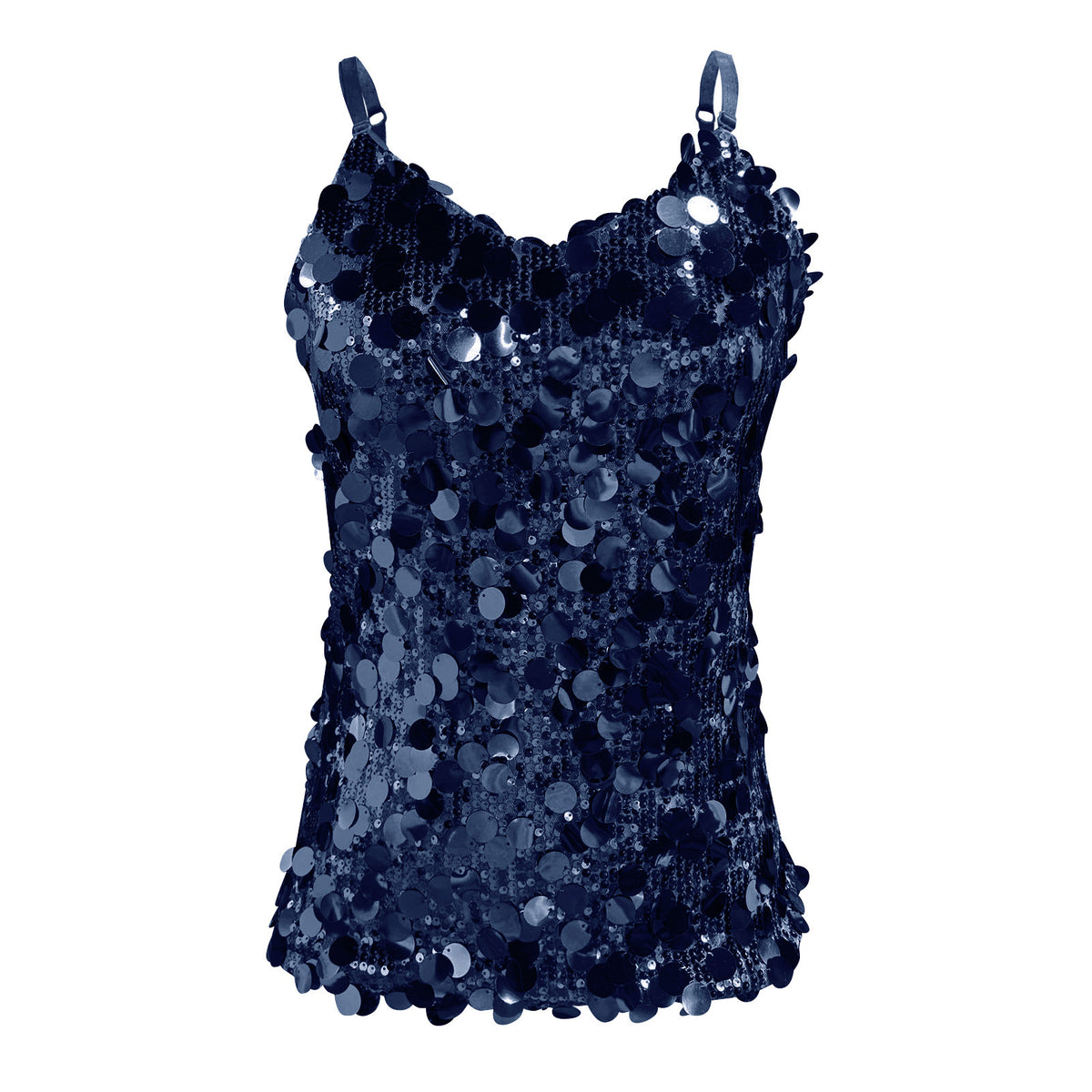 Paillette Sequin Cami Tank With Scalloped Hem - DarkBlue