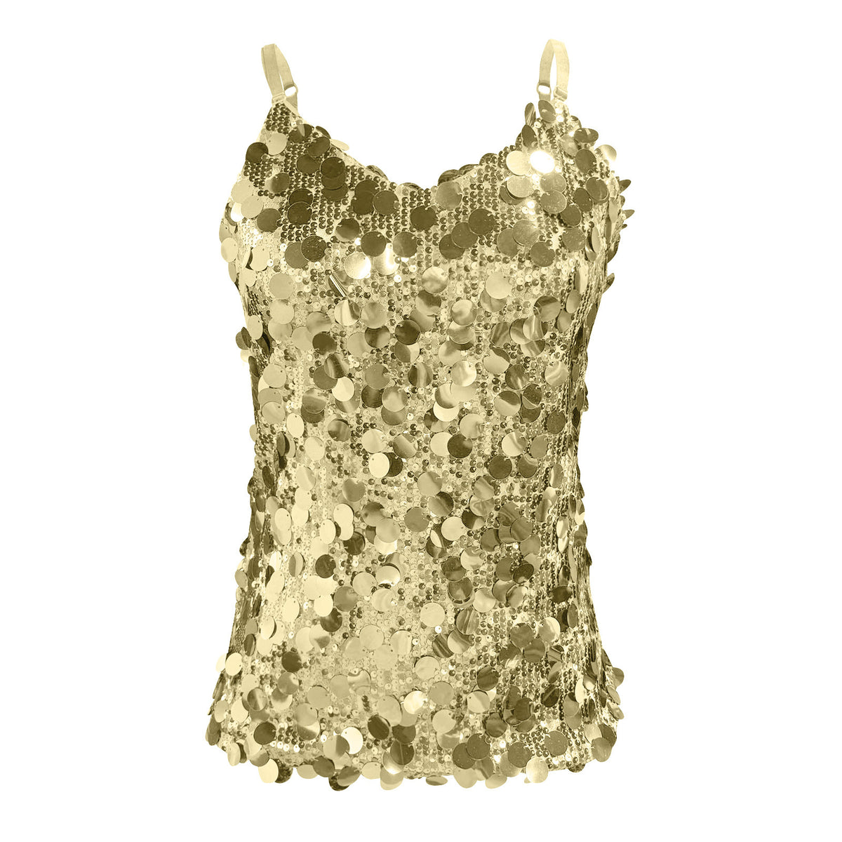 Paillette Sequin Cami Tank With Scalloped Hem - Golden