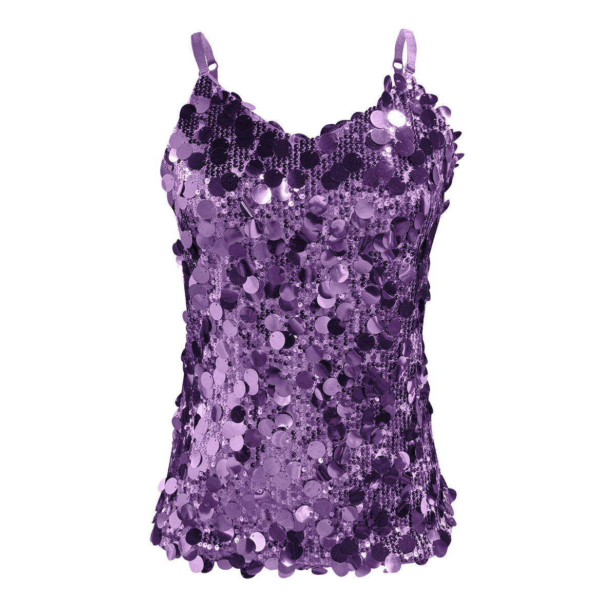 Paillette Sequin Cami Tank With Scalloped Hem - Purple