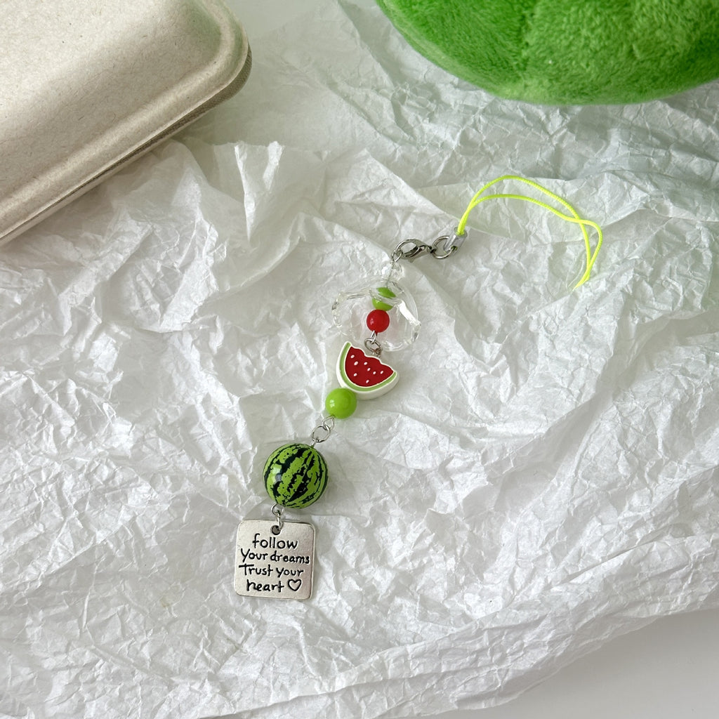 Watermelon Bead Wind Chime Charm Keychain - Green-1