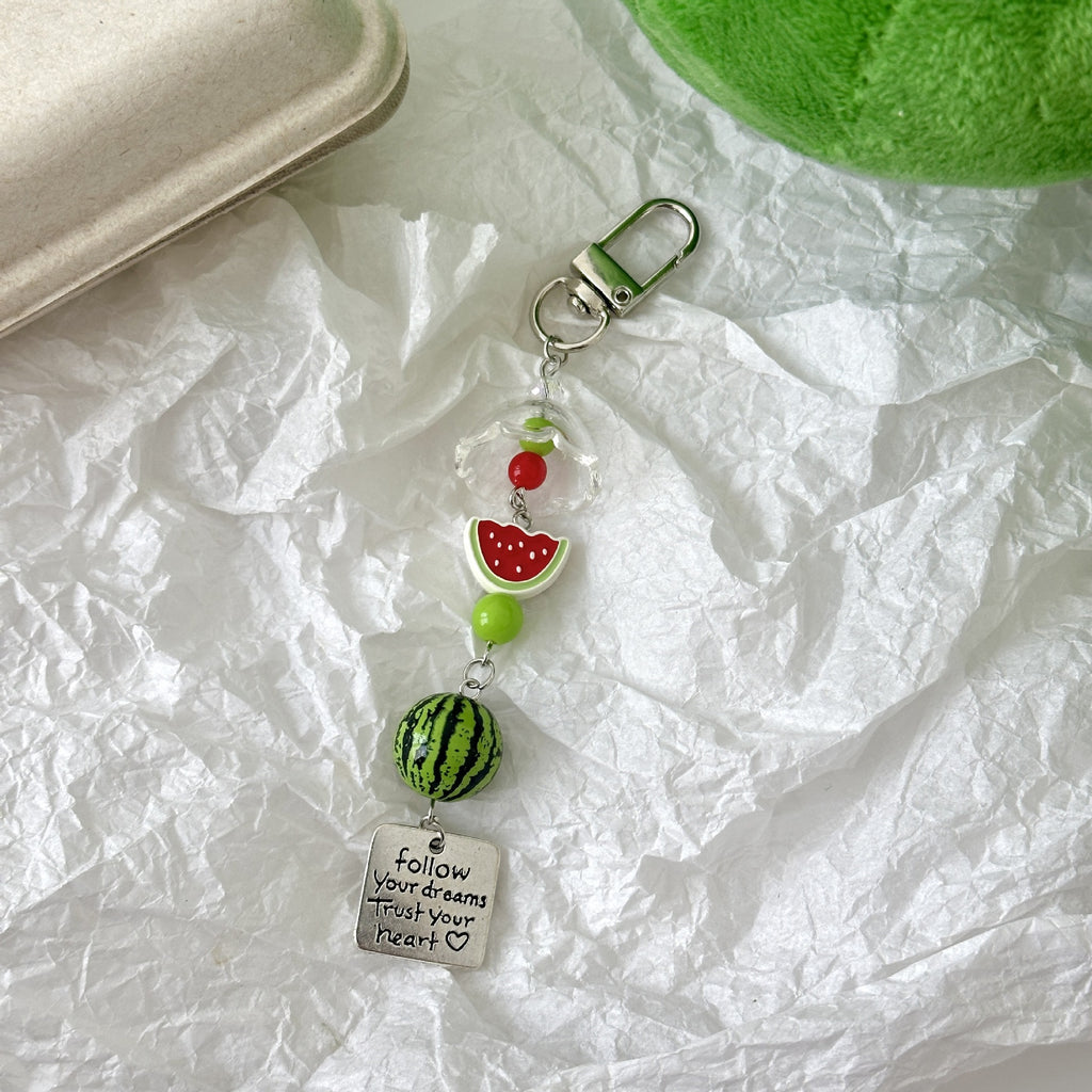 Watermelon Bead Wind Chime Charm Keychain - Green-2