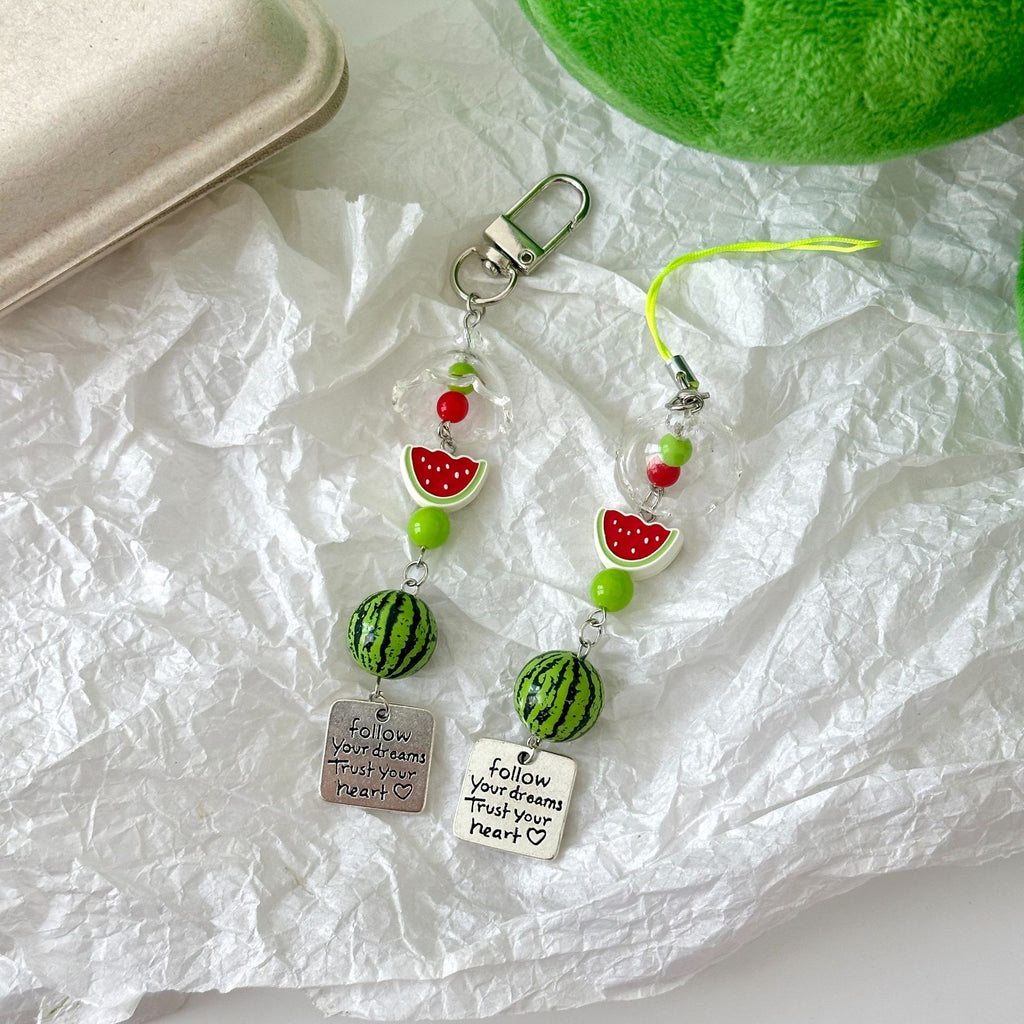 Watermelon Bead Wind Chime Charm Keychain - Green-2 - 1