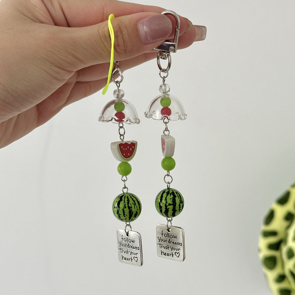 Watermelon Bead Wind Chime Charm Keychain - view 1