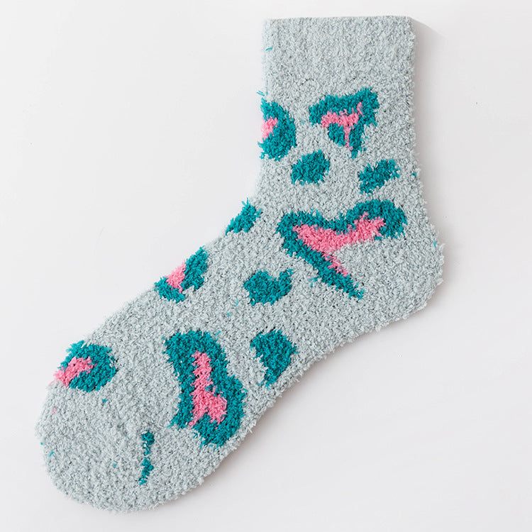 Plush Heart Motif Fluffy Winter Socks - Cyan