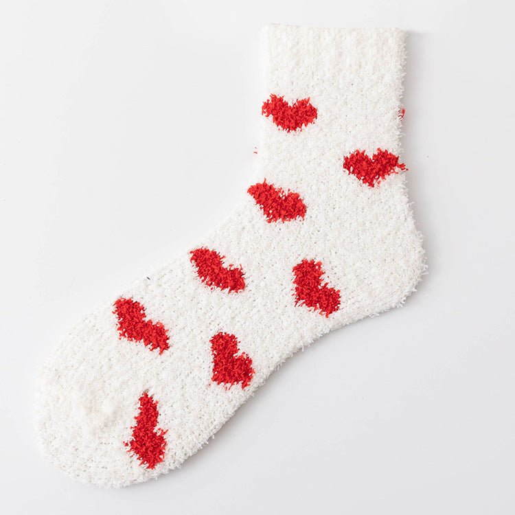 Plush Heart Motif Fluffy Winter Socks - Heart