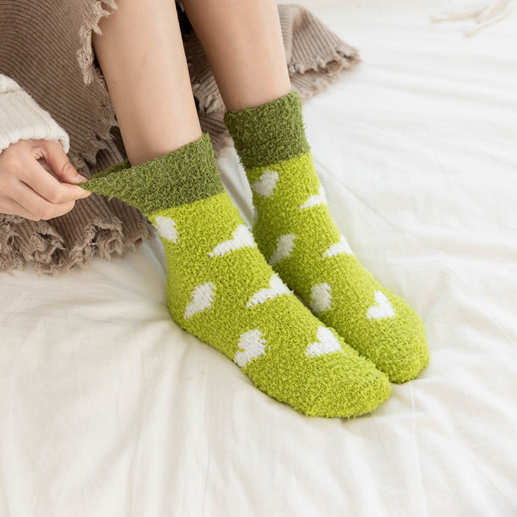 Plush Heart Motif Fluffy Winter Socks - view 1