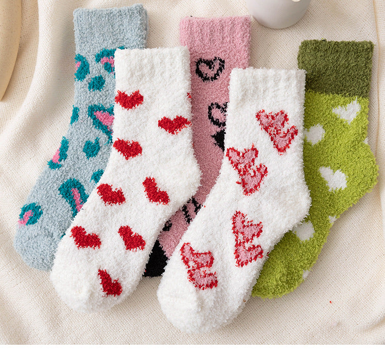 Plush Heart Motif Fluffy Winter Socks - view 2