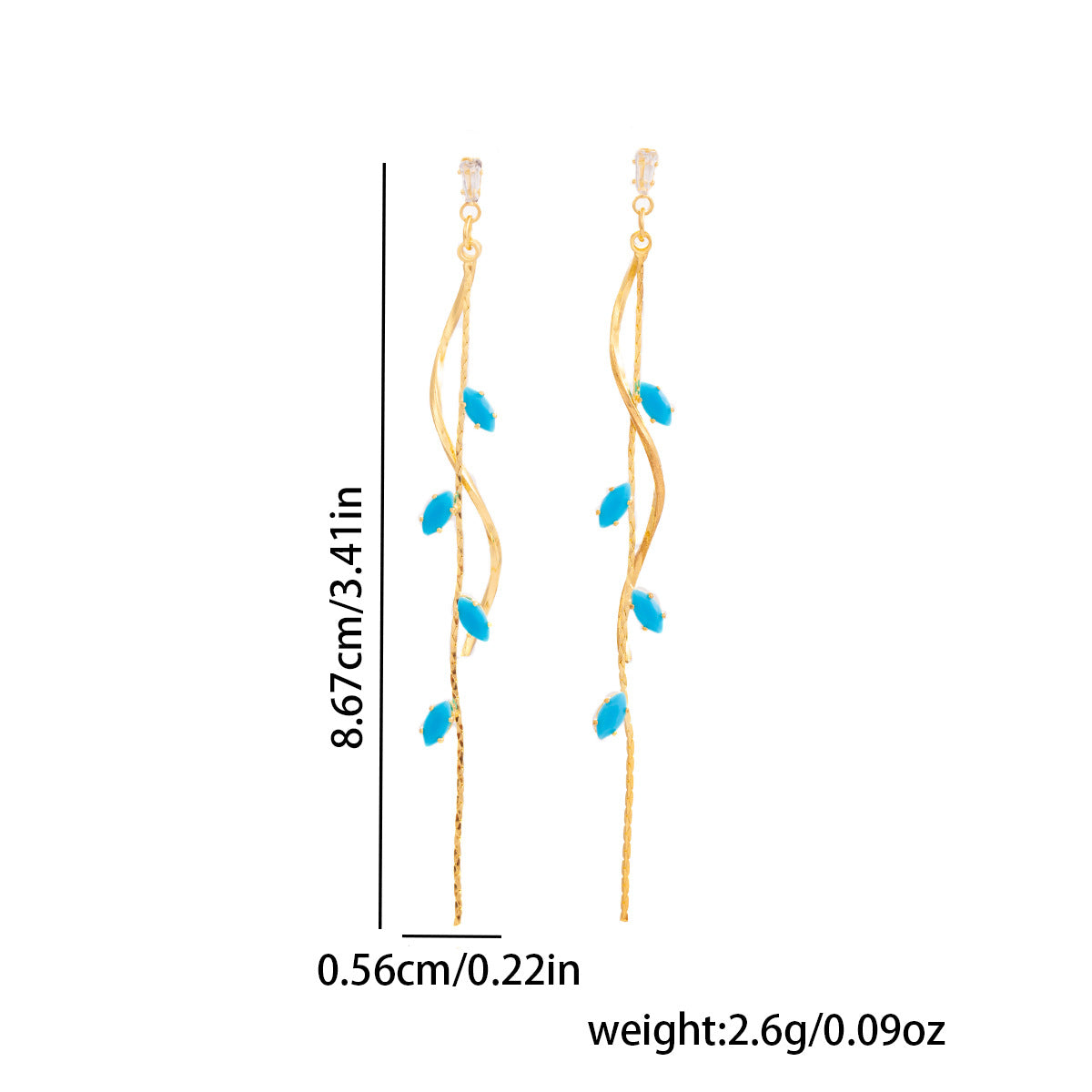 Enamel Leaf Vine Tassel Drop Earrings - Blue-G - 1