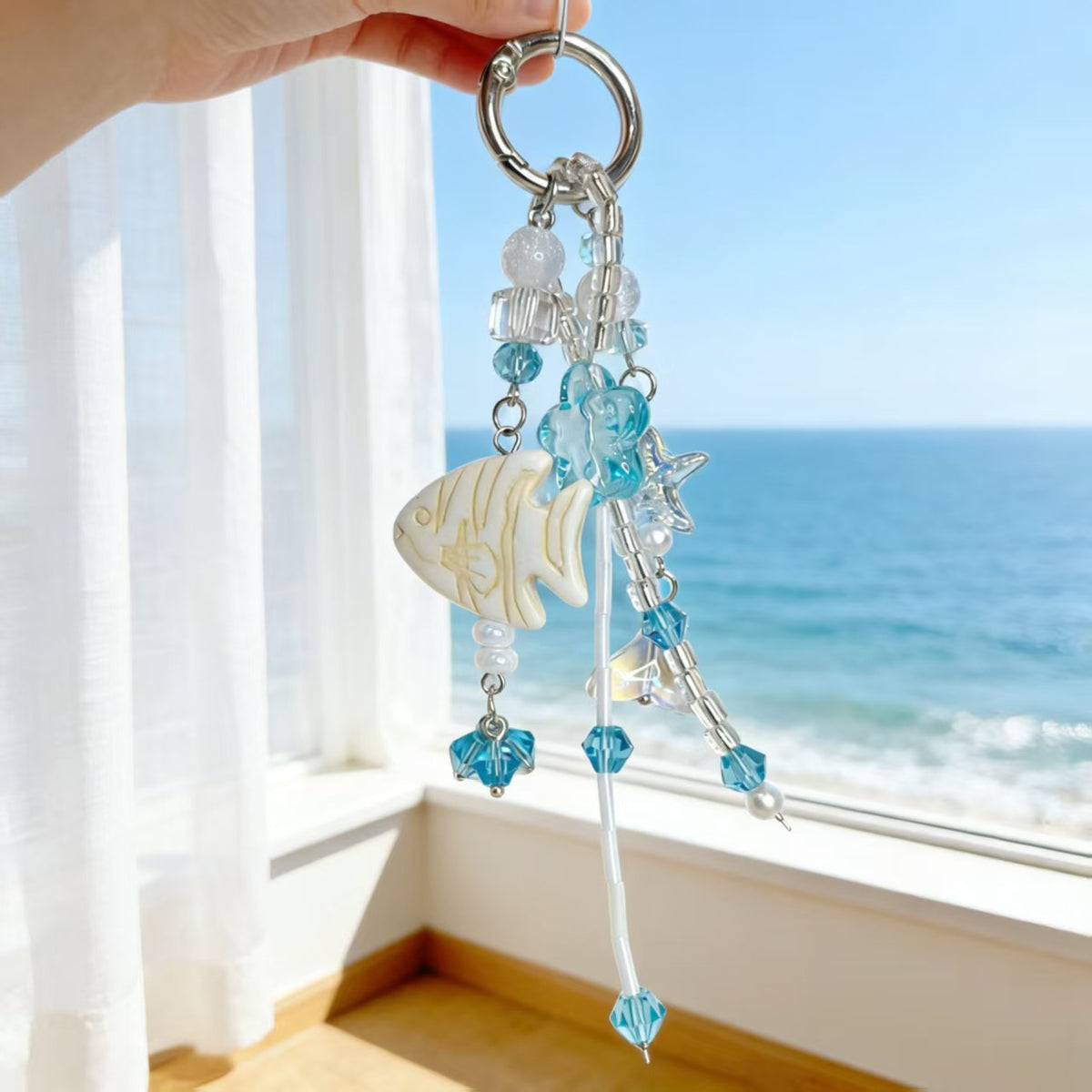 Ocean Fish Beaded Charm Keychain - Blue - 1