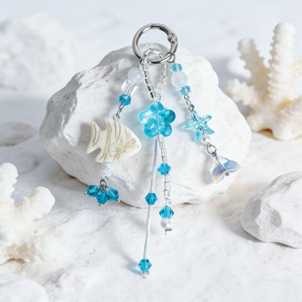 Ocean Fish Beaded Charm Keychain - Blue - 2