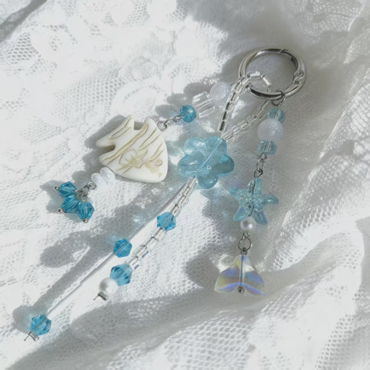 Ocean Fish Beaded Charm Keychain - Blue - 3