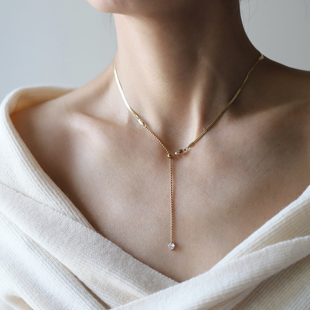 Snake Chain Y Drop Lariat Necklace - Gold - 3