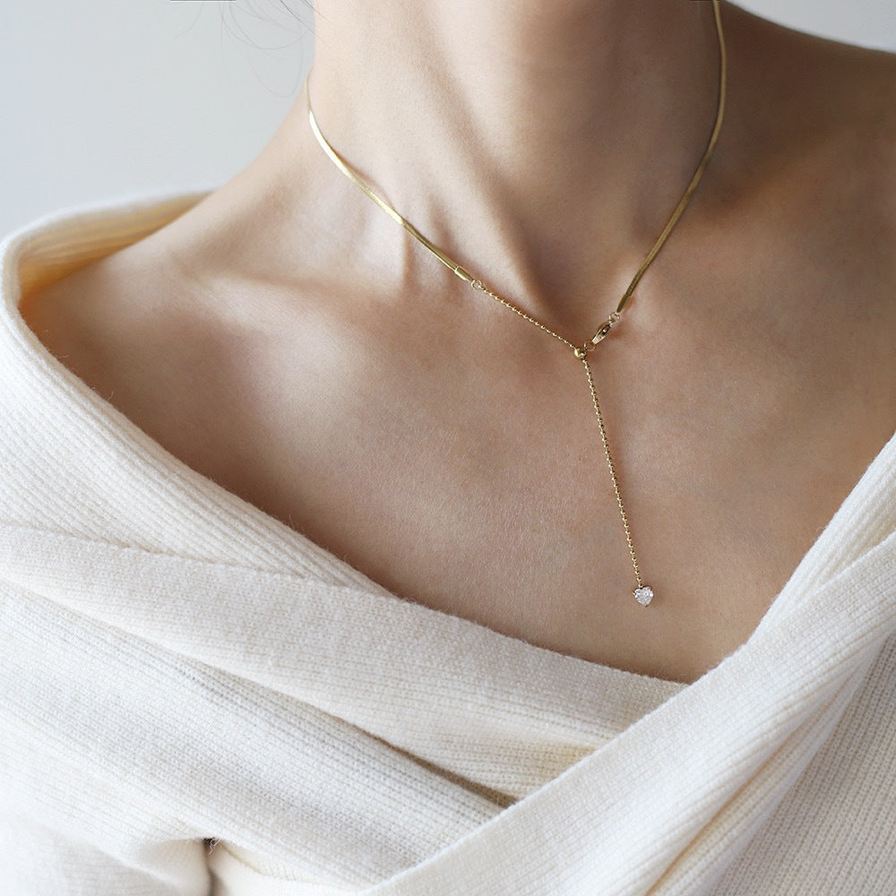 Snake Chain Y Drop Lariat Necklace - Gold - 4