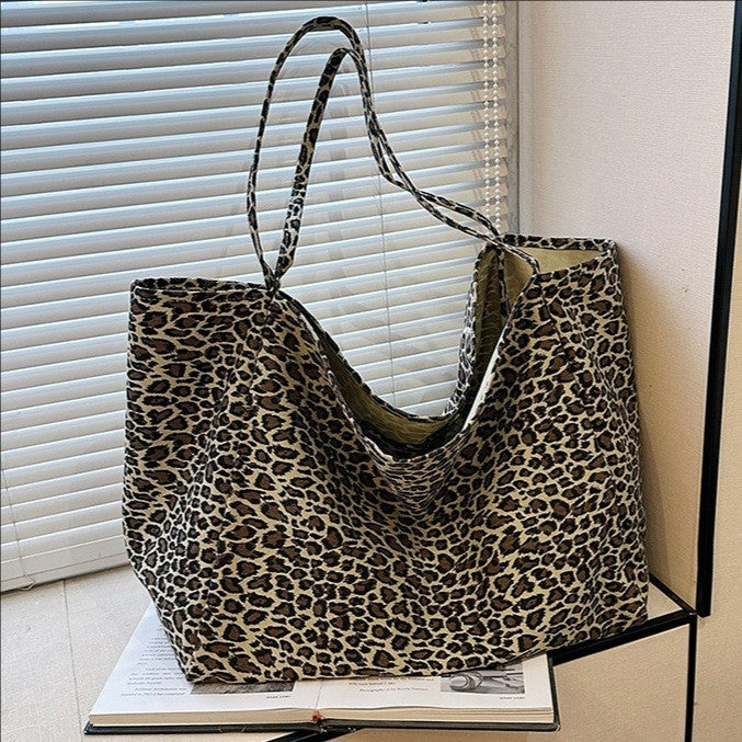 Oversized Leopard Print Canvas Tote Bag