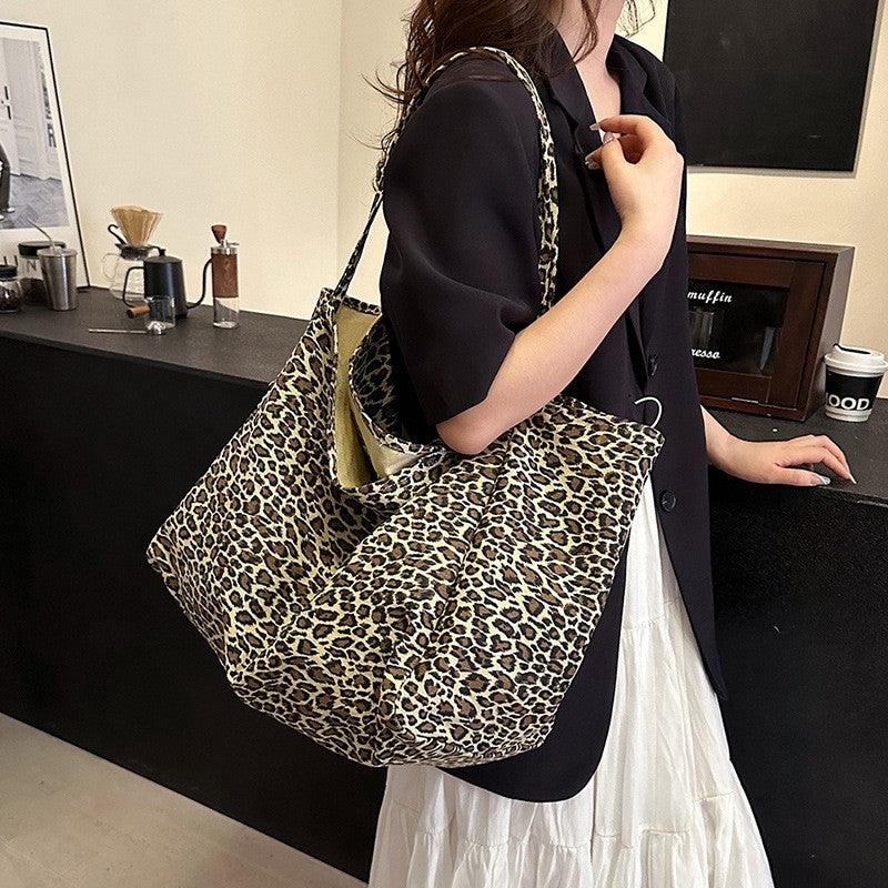Oversized Leopard Print Canvas Tote Bag