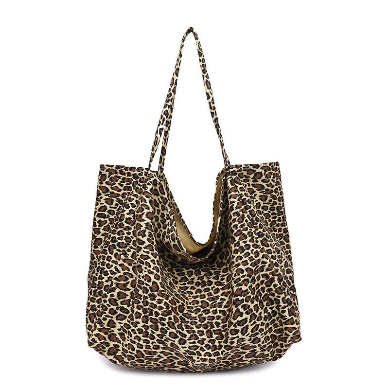 Oversized Leopard Print Canvas Tote Bag