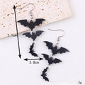 Cascading Bat Halloween Statement Drop Earrings - Black